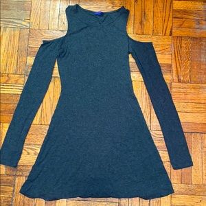 Dark grey long sleeve shoulder cutout dress